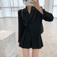 B41|Set bộ vest nữ hàn quốc áo blazer ngắn thanh lịch, váy xếp ly đi học, công sở gd_order