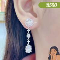 B550 Bông tai nụ tòn ten cỏ 4 lá hoàng gia Oval đính đá Bạc thật Thiên Cát s950