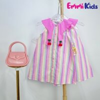 B76- EMMIKIDS Váy Labubu cho bé gái cherry, Đầm trẻ em Kuromi Chất vải xô linen (10-34kg)