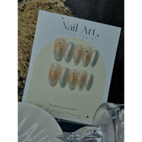 [b76 HÀNG THIẾT KẾ] Nail box - Móng tay giả thiết kế , màu thạch ober tráng gương hoạ tiết form tròn  nhọn