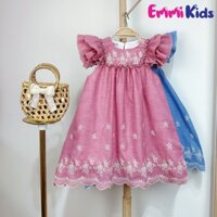 B79- EMMIKIDS Váy cho bé gái, Đầm đi tiệc trẻ em chất xô thêu tay cánh tiên [10-34kg]