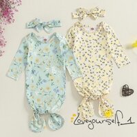 B930g-toddler Túi ngủ dài tay in hoa Chăn có thể đeo được Túi ngủ và băng đô cho trẻ sơ sinh