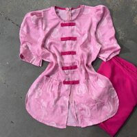 Bà ba lam gấm 2 da cổ tròn nút thắt