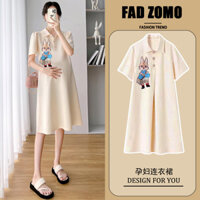 Bà Bầu Mùa Hè Đầm Mùa Hè Tay Ngắn Ve Áo Sang Trọng Thêu Giảm Tuổi Váy Rời Nữ 25.3.16
