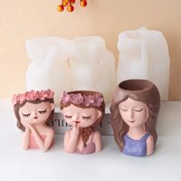 Ba Chiều Sáng Tạo Cô Gái Nhỏ Chậu Hoa Bút Giá Đỡ Khuôn Nhựa DIY Vòng Hoa Cô Gái mọng Nước Chậu Cây Xi măng Khuôn Epoxy