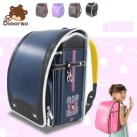 Ba lô chống gù Randoseru madein Japan khóa tự động, Cặp chống gù cho bé màu tím viền xanh