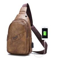 Ba lô chống thấm nước bằng da Retro Dung tích lớn Túi thể thao thông thường dành cho nam Túi đeo ngực thông thường Túi đeo vai thể thao JEEP In túi đeo chéo cổng usb Ba lô bên nam Túi đeo chéo đa chức năng