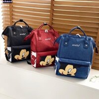 Ba lô chuột Mickey AHMED, Túi mẹ màu trơn hoạt hình, Bảo quản chăm sóc trẻ em đa chức năng phong cách Hàn Quốc đơn giản Phụ nữ mang thai