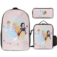 Ba lô công chúa Disney 3 trong 1 Túi đi học dễ thương Gói lưng hoạt hình nhẹ với hộp đựng túi ăn trưa và hộp đựng bút chì