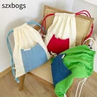 Ba lô dây rút SZXBOGS, Túi đi học dành cho học sinh chắp vá dung tích lớn, Túi du lịch vải màu tương phản