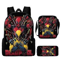 Ba lô Deadpool 3 trong 1, bộ ba món, túi đeo vai trường tiểu học, hộp bút chì, hoạt hình, dung tích lớn cho trẻ em
