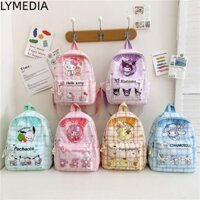 Ba lô đi học LYMEDIA, Túi đi học dung tích lớn bằng vải Canvas, Túi du lịch họa tiết dễ thương in hoạt hình di động