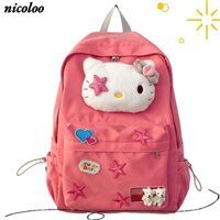 Ba lô đi học trẻ em NICOLOO, Túi đi học hoạt hình dung tích lớn, Túi đi học Sanrio Hello Kitty nhẹ hợp thời trang dành cho học sinh