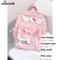 Ba lô đôi cánh thiên thần màu hồng thiết kế Hello Kitty dễ thương có tông màu cầu vồng