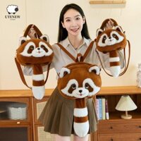 Ba lô gấu trúc sang trọng UTENEW, Túi gấu trúc động vật mềm lông thú, Túi đeo vai gấu trúc sáng tạo hoạt hình Kawaii thời trang ngoài trời