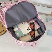 Ba lô hoạt hình dễ thương LAN KA, có ngăn in hình Hello Kitty màu hồng dễ thương