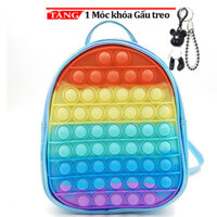 Ba lô Học sinh Pioneer Bong bóng Âm nhạc Đồ chơi Silicone Cầu vồng TS3 Shalla Tặng móc khóa gấu treo - xanh nhiều màu