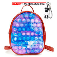 Ba lô Học sinh Pioneer Bong bóng Âm nhạc Đồ chơi Silicone Cầu vồng TS3 Shalla Tặng móc khóa gấu treo - đỏ loan xanh