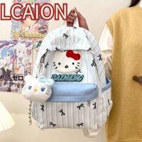 Ba lô LCAION Hello Kitty, Túi đi học hình mèo KT hoạt hình dung tích lớn, Ba lô du lịch sọc thời trang Nhật Bản