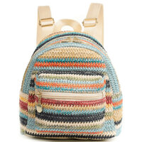 Ba Lô Mini Đan Len Nhiều Màu, Thiết Kế Sọc Kẻ, Dây Đeo Điều Chỉnh, Phong Cách Boho
