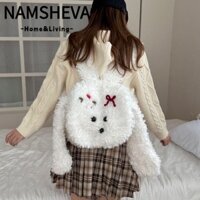 Ba lô NAMSHEVA, Túi đeo vai hoạt hình nơ, Túi xách sang trọng lông thú giả cho bé gái
