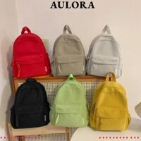 Ba lô nữ AULORA, Ba lô học sinh có dây kéo sức chứa lớn, Túi du lịch vải nhung màu trơn dành cho người lớn