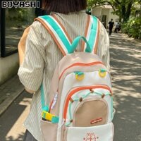 Ba lô nữ BOYASHI Khâu thời trang Màu sắc tương phản Ba lô học sinh chống trộm Thiết kế chống trộm Bảo vệ cột sống thoải mái
