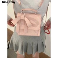 Ba lô nữ Nico Pony trang trí nơ, túi thông thường phong cách đại học