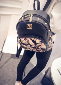 Ba lô nữ thời trang in hoa 3D Vintage đi học, đi chơi - Hoa hồng nền đen