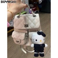 Ba lô nữ thời trang kẻ sọc kim cương Mini có dây xích Ba lô trang trí treo dễ thương