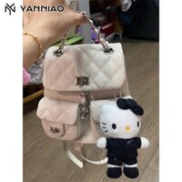 Ba lô nữ thời trang kẻ sọc kim cương Mini có dây xích Ba lô trang trí treo dễ thương