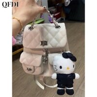 Ba lô nữ thời trang kẻ sọc kim cương Mini có dây xích Ba lô trang trí treo dễ thương