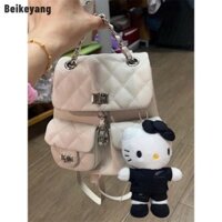 Ba lô nữ thời trang kẻ sọc kim cương Mini có dây xích Ba lô trang trí treo dễ thương