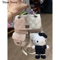 Ba lô nữ thời trang kẻ sọc kim cương Mini có dây xích Ba lô trang trí treo dễ thương