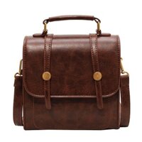 Ba lo nữ thời trang, túi đeo chéo, túi cầm tay, phong cách retro châu âu, da trơn, size 20cm