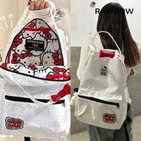 Ba lô RAWROW Hello Kitty, Túi mèo Kitty phong cách Hàn Quốc hoạt hình, Túi đi học máy tính dung tích lớn bằng Nylon thời trang dành cho học sinh