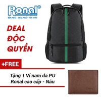 Ba lô Ronal BL83 - Đen in xanh lá tặng ví nam màu nâu