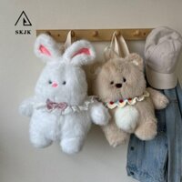 Ba lô sang trọng hình gấu trà sữa SKJK, Ba lô búp bê sang trọng gấu nâu phong cách Hàn Quốc, Đồ chơi ngủ cho bé Công suất lớn Dây đeo có thể điều chỉnh Ba lô gấu lông xù Học sinh búp bê