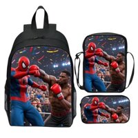 Ba lô Spider Man 3 trong 1, bộ ba món mới in hình hoạt hình anh hùng độc đoán, túi đeo vai trường tiểu học, hộp bút cho nam