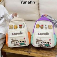 Ba lô trẻ em YUNAFIN Labubububu, Túi đi học công suất lớn hoạt hình, Túi đeo vai bánh mì kem POP MART