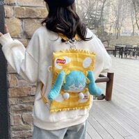 Ba lô VINTAGEVAULT Hatsune Miku, Túi vuông màu vàng dung tích lớn Kawaii, Phim hoạt hình ngộ nghĩnh Cyan Anime Ngoại vi Túi búp bê sang trọng dành cho trẻ em