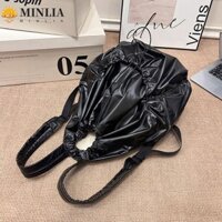 Ba lô xếp nếp MINLIA, Túi dây rút dung tích lớn màu bạc, Túi xách phong cách Hàn Quốc thoáng mát đơn giản cho bé gái