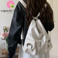 Ba lô Y2k GIỚI HẠN NĂNG LƯỢNG, Túi Tote da PU bỏ túi dung tích lớn, Túi xách ba lô đeo vai đơn màu trơn Túi đi học dành cho nữ sinh viên