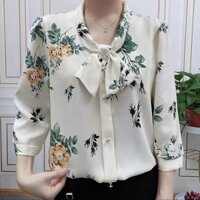 Ba Phần Tư Tay Áo Sơ Mi Voan Ruy Băng Phong Cách Mới Thời Trang Cao Cấp Mẹ Mặc Rời Ôm Hơn Nhìn Mỏng Áo Sơ Mi Nữ