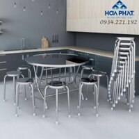 BA03 - Bộ bàn tròn inox 10 ghế hòa phát cao cấp - inox 304 dày 1.2mm