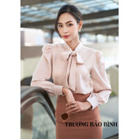 BA25.010 Áo sơ mi nữ thiết kế cổ buộc nơ áo dài tay nữ sơ mi công sở cổ bẻ chất lụa tằm Ý - TRƯƠNG BẢO BÌNH