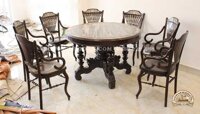 BA88 Bộ Bàn Ghế Ăn Quạt Gỗ Gụ 8 ghế khảm ốc ( Bác Lâm, Hà Nội )