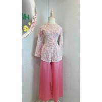 B.A99 - Bà Ba Lụa in Hoa Hồng Dây Kéo Cổ Tròn Tay Dài - Hân Nguyễn Áo Bà Ba