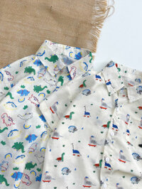 （Baby） Bộ Cộc Tay Bé Trai In Khủng Long, Bộ Đồ Hè Chất Đũi Cho Bé Từ 12-30kg SUMOKIDS