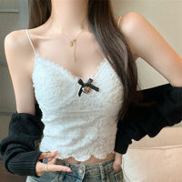 Baby _ House 2218#甜美辣妹蕾丝美背吊带背心女外穿蝴蝶结外穿内搭胸垫打底